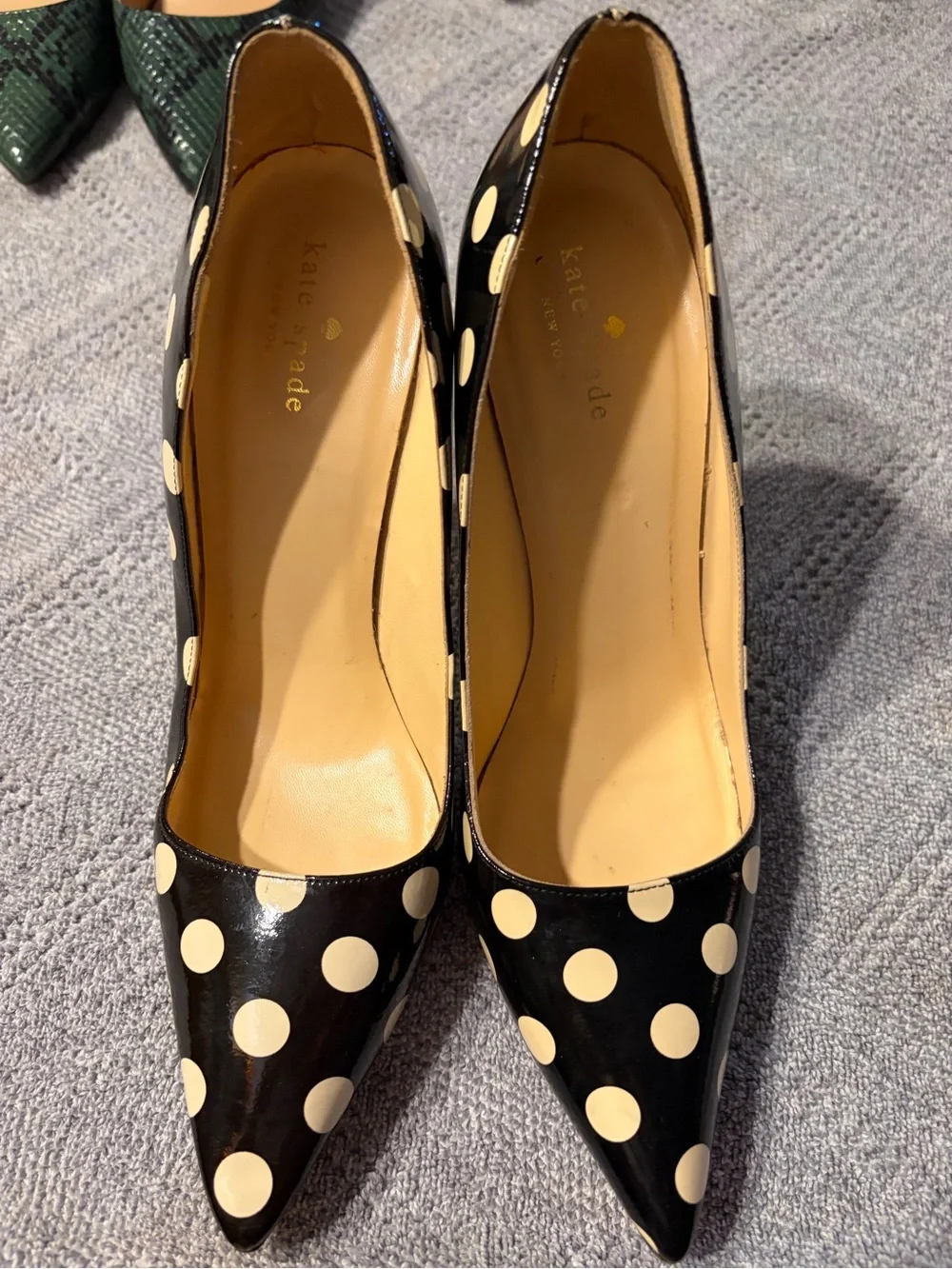 kate spade Black and Cream Polka Dot Pointed-Toe Pumps